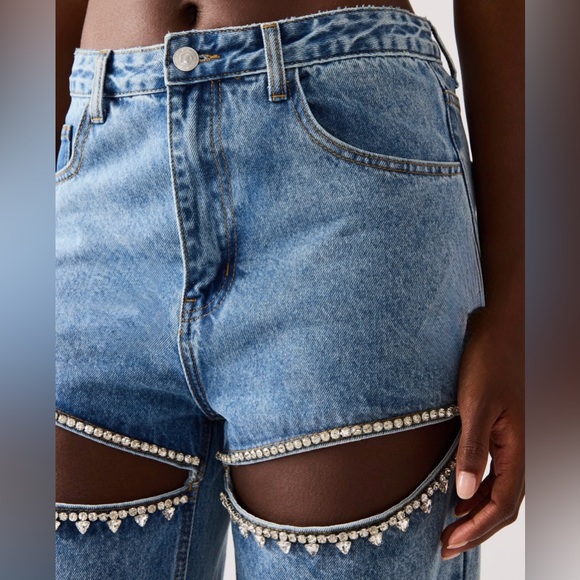 Steve Madden Taylor Embellished Blue Jeans | Straight + Rhinestones | 26 | NWT - Picture 4 of 15